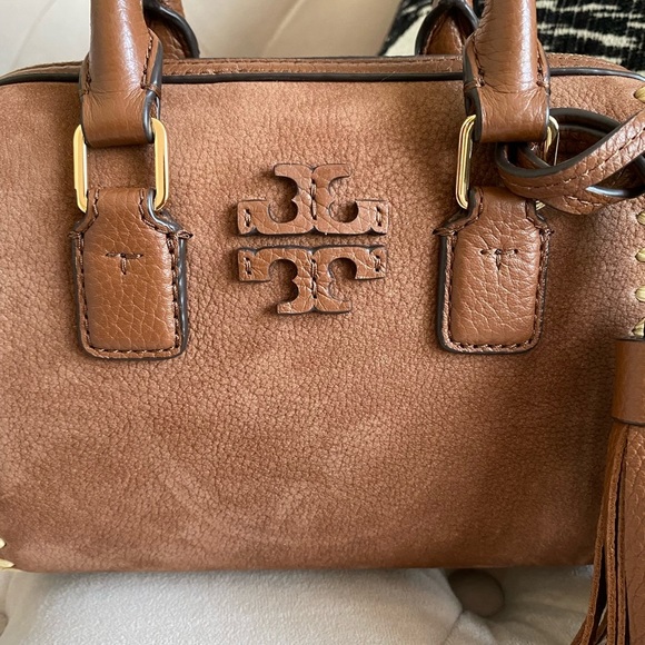 Tory Burch Thea Whipstitch Grizzly Mini Web Satchel - Picture 3 of 15